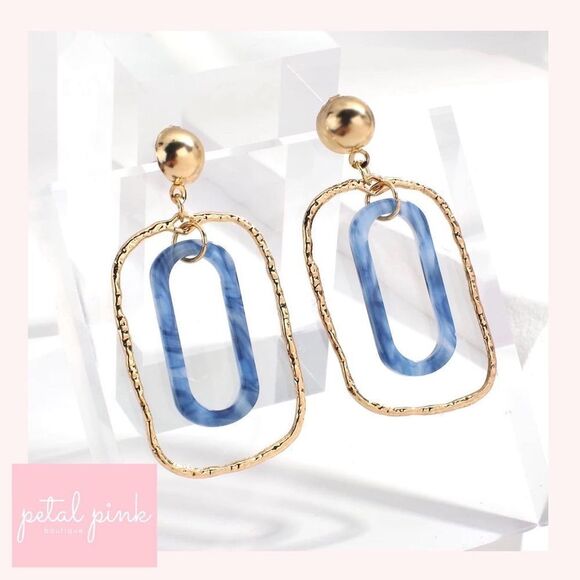 Chic Hollow Blue Acrylic Rectangle Dangle Drop Earrings - Picture 1 of 5